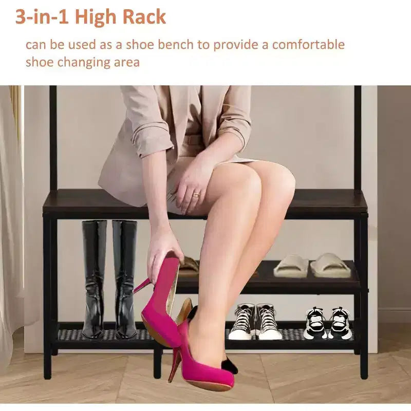Modern 39.9 Entryway Coat Rack with Storage Shelves& Sturdy Frame,Freestanding Coat Rack Stand for Living Room/Bedroom/Entryway