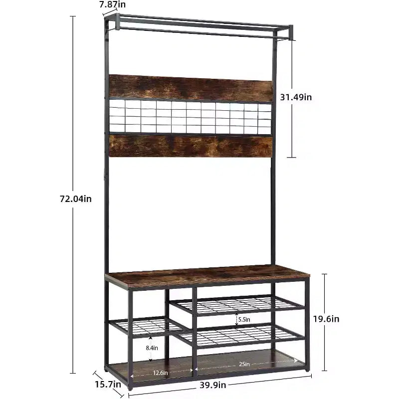 Modern 39.9 Entryway Coat Rack with Storage Shelves& Sturdy Frame,Freestanding Coat Rack Stand for Living Room/Bedroom/Entryway