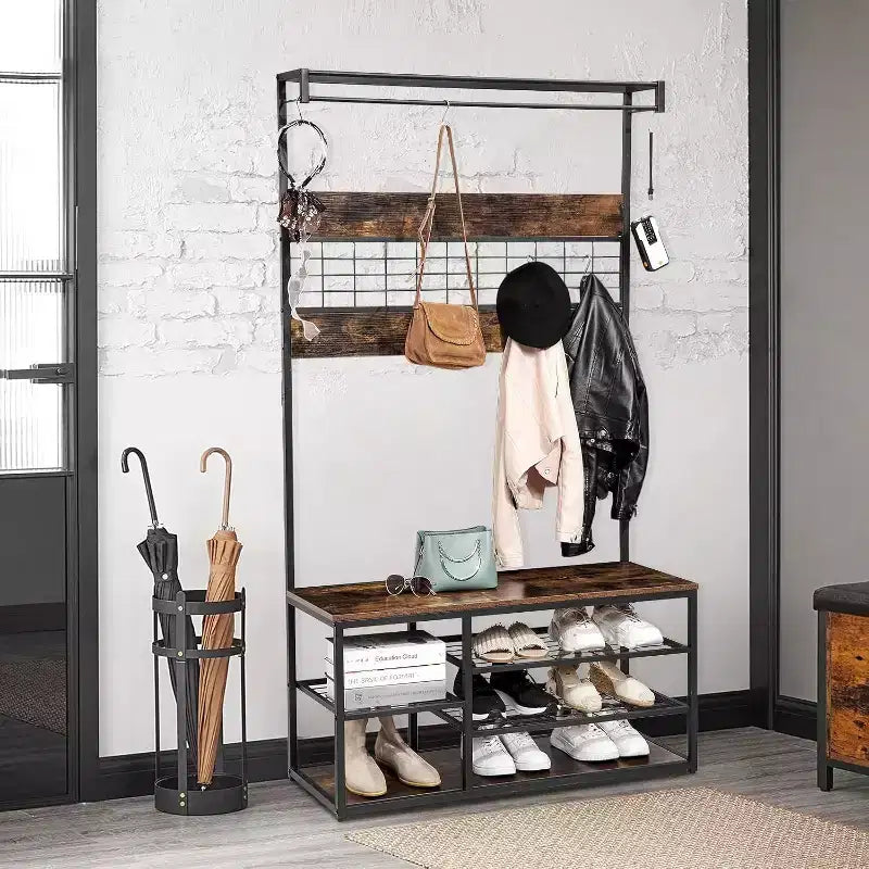 Modern 39.9 Entryway Coat Rack with Storage Shelves& Sturdy Frame,Freestanding Coat Rack Stand for Living Room/Bedroom/Entryway