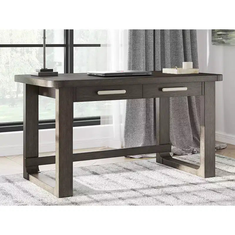 Home Office Desk with 2 Drawers, Dark Brown Wood Finish and Cord Management Cutout