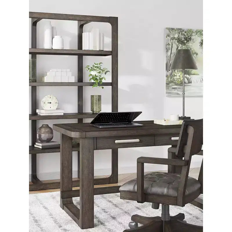 Home Office Desk with 2 Drawers, Dark Brown Wood Finish and Cord Management Cutout