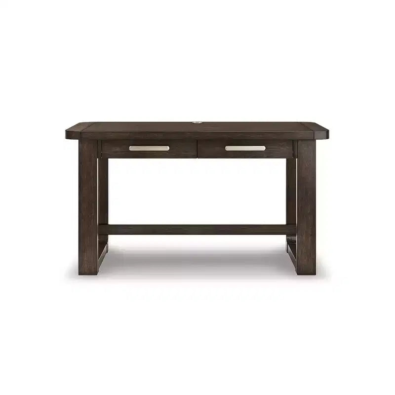 Home Office Desk with 2 Drawers, Dark Brown Wood Finish and Cord Management Cutout
