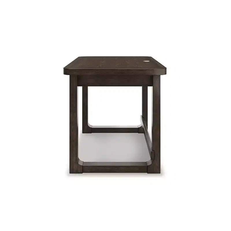 Home Office Desk with 2 Drawers, Dark Brown Wood Finish and Cord Management Cutout