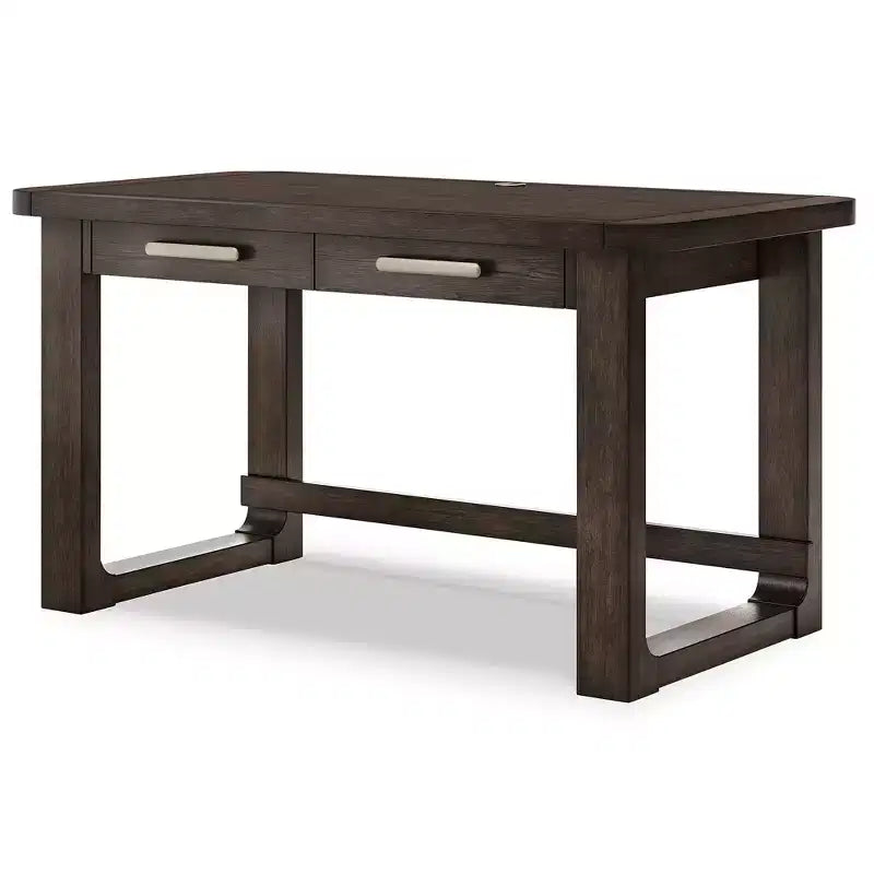 Home Office Desk with 2 Drawers, Dark Brown Wood Finish and Cord Management Cutout