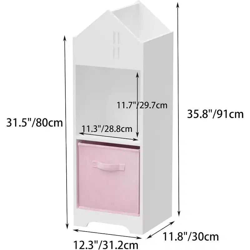 Kids Bookcase, Toddler Bookshelf, 2-Tier Storage Display Organizer, for Boys Girls Bedroom, Playroom, House, Collapsible Fabric Drawers