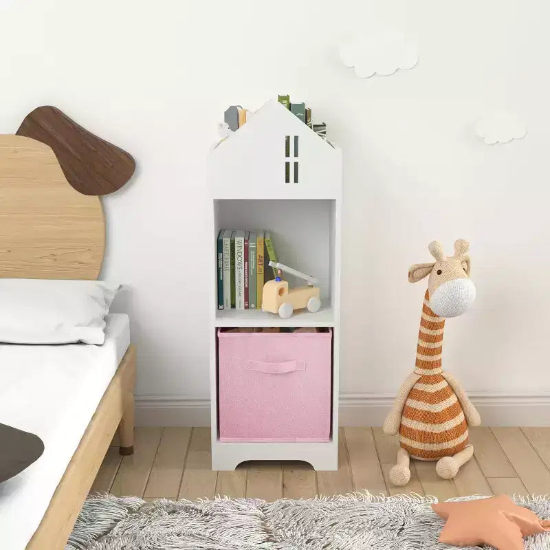 Kids Bookcase, Toddler Bookshelf, 2-Tier Storage Display Organizer, for Boys Girls Bedroom, Playroom, House, Collapsible Fabric Drawers