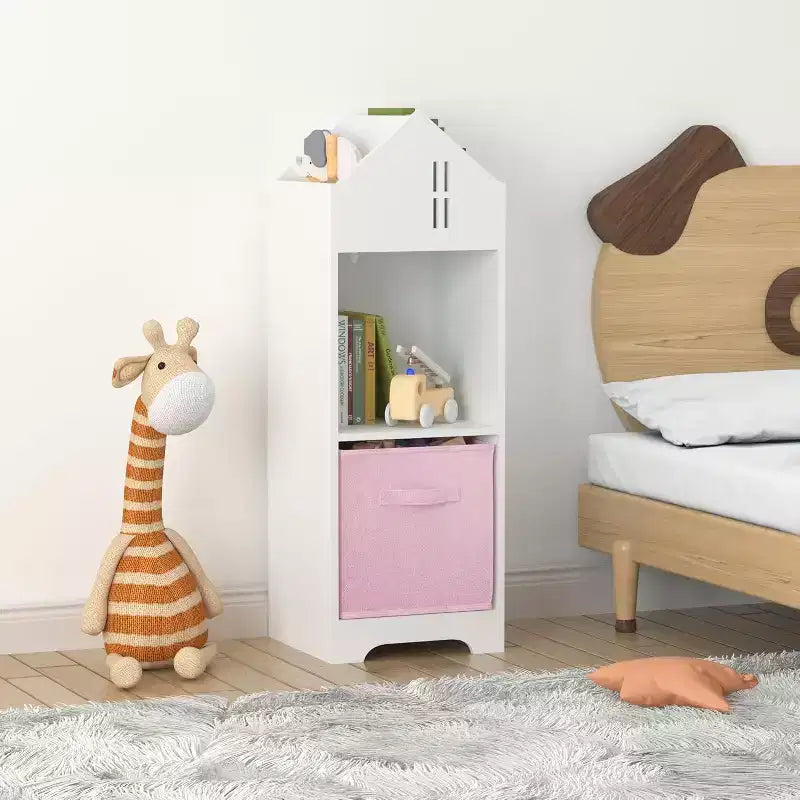 Kids Bookcase, Toddler Bookshelf, 2-Tier Storage Display Organizer, for Boys Girls Bedroom, Playroom, House, Collapsible Fabric Drawers