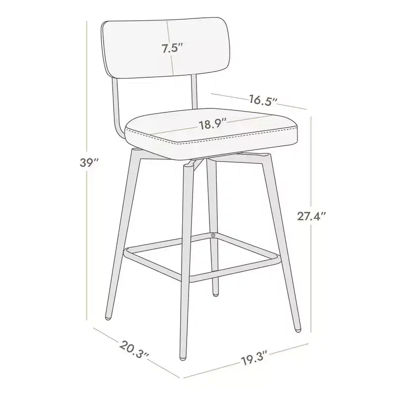Swivel Counter Height Bar Stool Chairs with Metal Frame, Set of 2