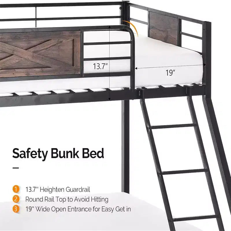 Twin Over Full Bunk Bed with 2 Storage Drawers, Heavy Duty Metal Slat Support, No Box Spring Needed