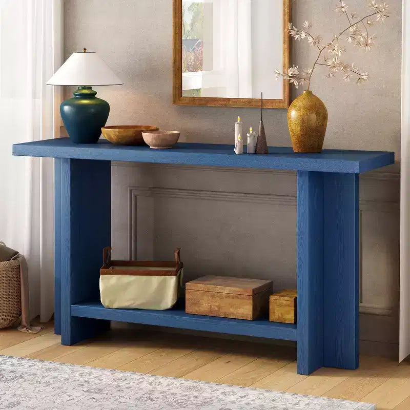 Vintage-Inspired Ash Wood Veneer Console Table with T-Leg