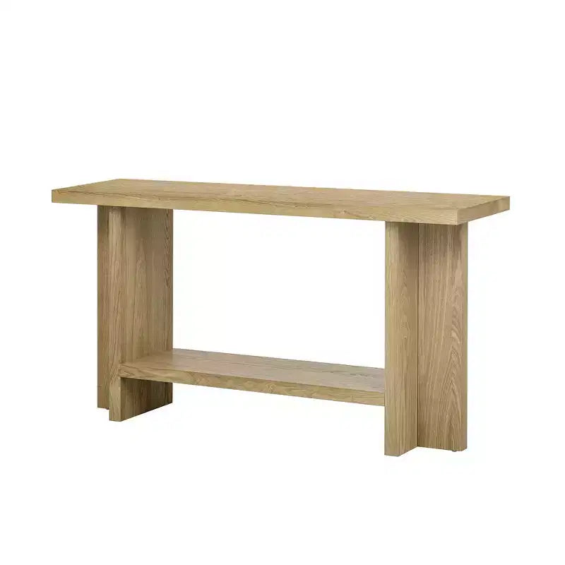 Vintage-Inspired Ash Wood Veneer Console Table with T-Leg