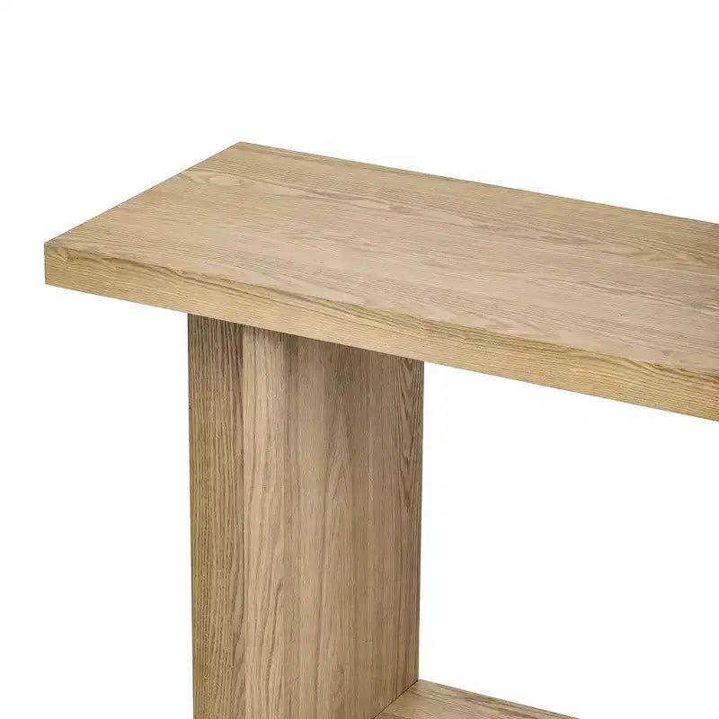 Vintage-Inspired Ash Wood Veneer Console Table with T-Leg