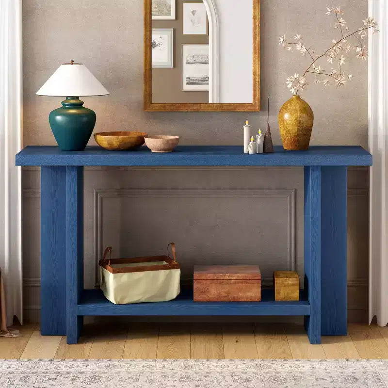 Vintage-Inspired Ash Wood Veneer Console Table with T-Leg