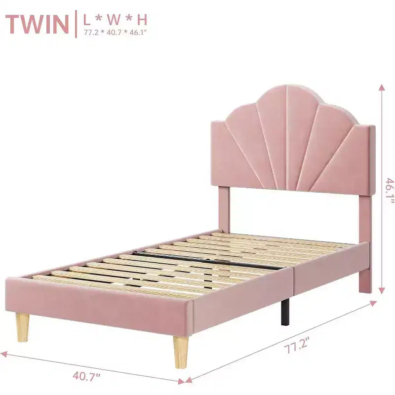 Twin / Twin XL Upholstered Bed Frame with Adjustable Headboard, Velvet, Sturdy Slats, No Box Spring Needed