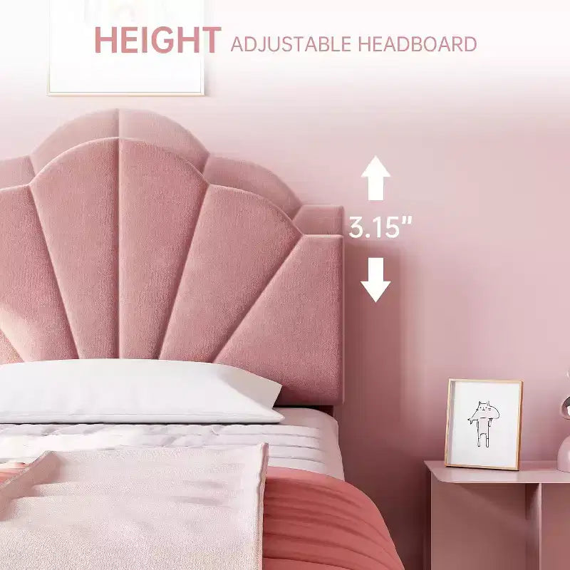 Twin / Twin XL Upholstered Bed Frame with Adjustable Headboard, Velvet, Sturdy Slats, No Box Spring Needed