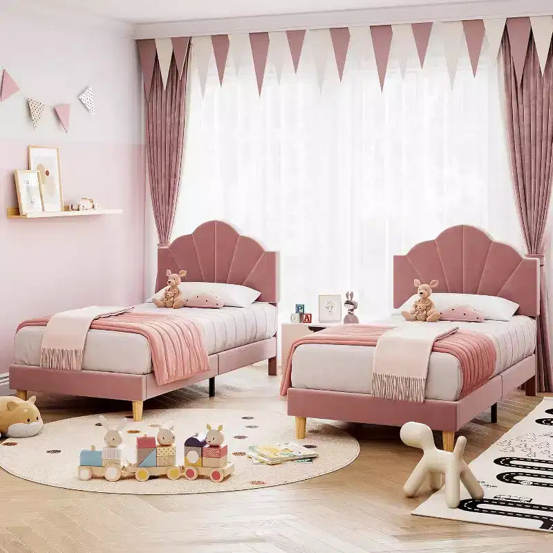 Twin / Twin XL Upholstered Bed Frame with Adjustable Headboard, Velvet, Sturdy Slats, No Box Spring Needed