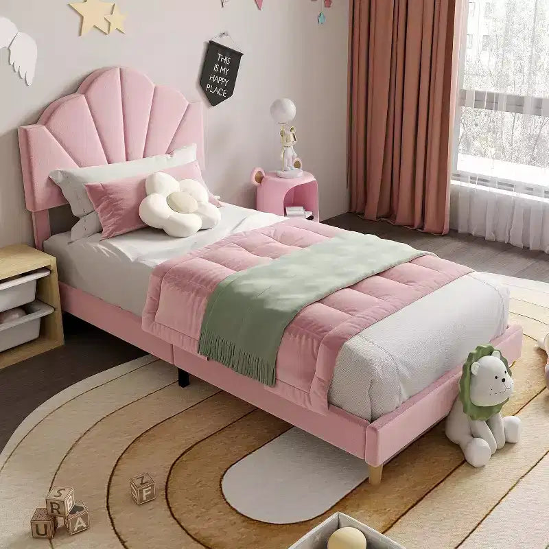 Twin / Twin XL Upholstered Bed Frame with Adjustable Headboard, Velvet, Sturdy Slats, No Box Spring Needed