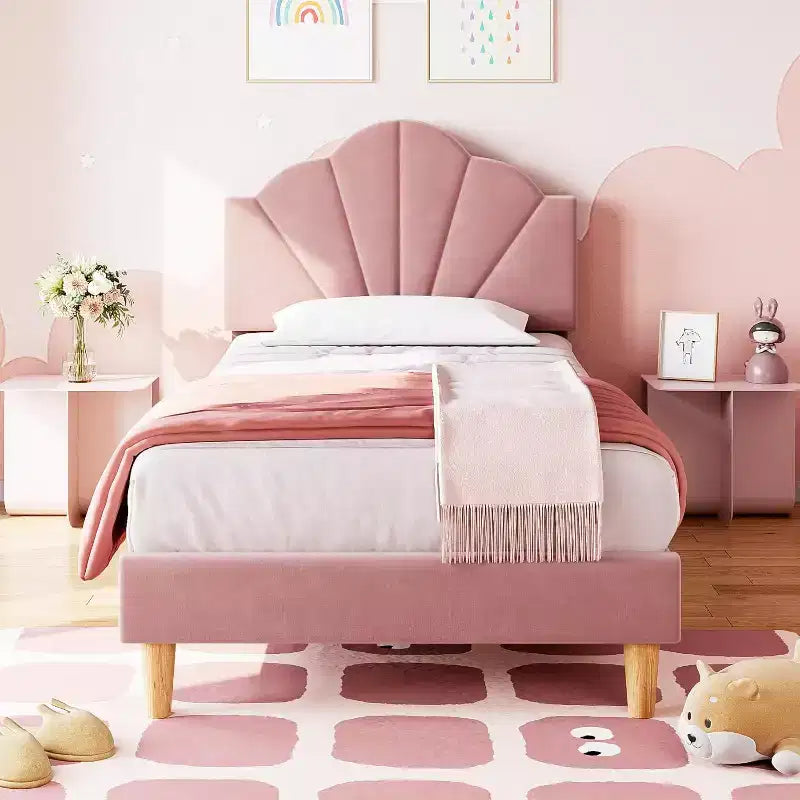 Twin / Twin XL Upholstered Bed Frame with Adjustable Headboard, Velvet, Sturdy Slats, No Box Spring Needed