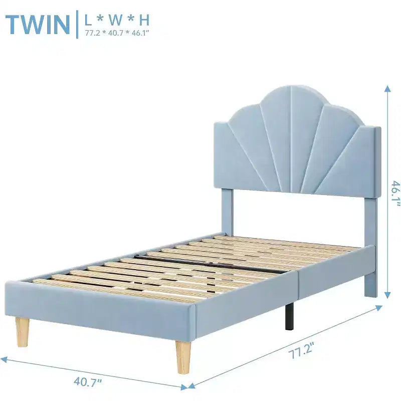 Twin / Twin XL Upholstered Bed Frame with Adjustable Headboard, Velvet, Sturdy Slats, No Box Spring Needed