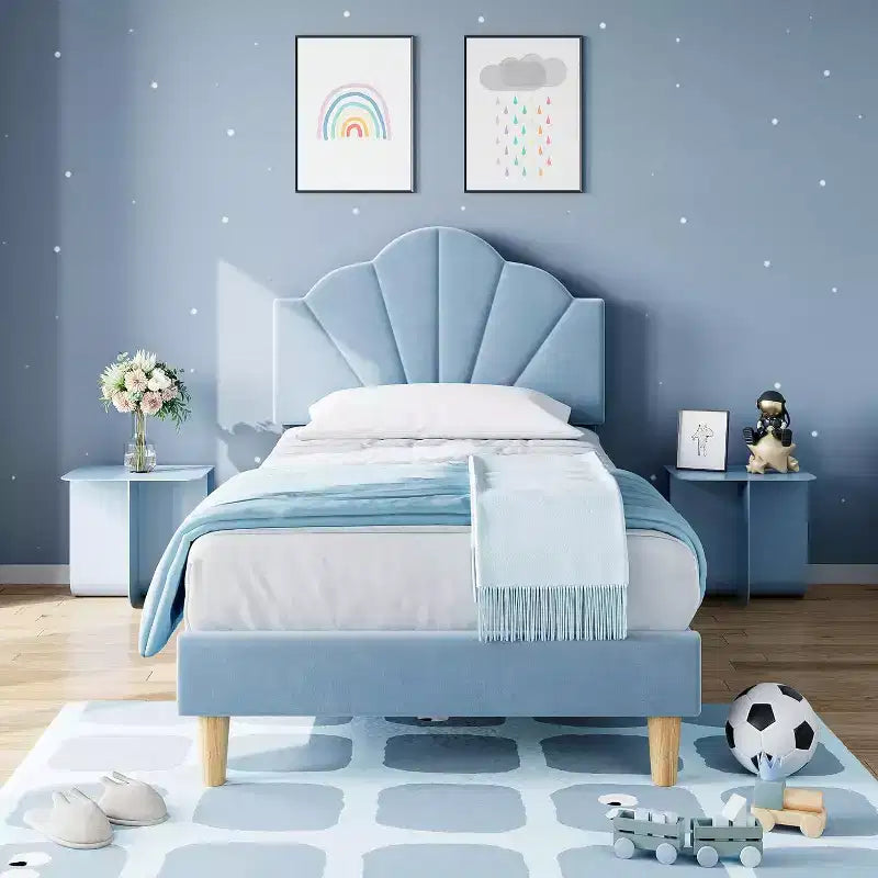 Twin / Twin XL Upholstered Bed Frame with Adjustable Headboard, Velvet, Sturdy Slats, No Box Spring Needed