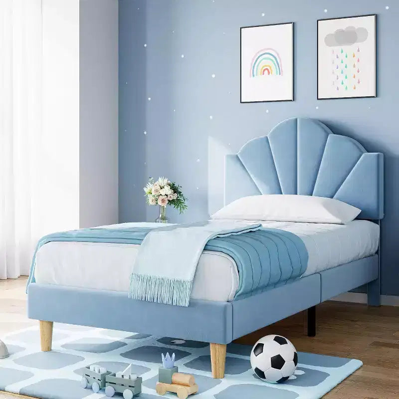 Twin / Twin XL Upholstered Bed Frame with Adjustable Headboard, Velvet, Sturdy Slats, No Box Spring Needed