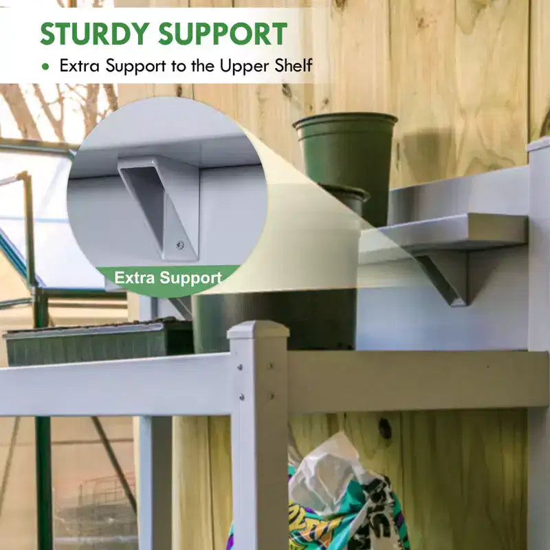 Outdoor Indoor Maintenance-Free Vinyl Garden Potting Bench with Open Shelf and Lower Storage, Gray