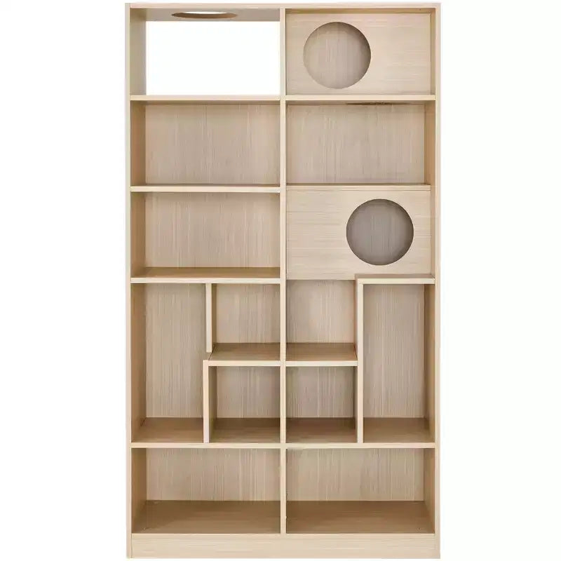 2-in-1 Bookshelf Cat House with Cat Tree, Display Case and Litter Box Enclosure, Natural