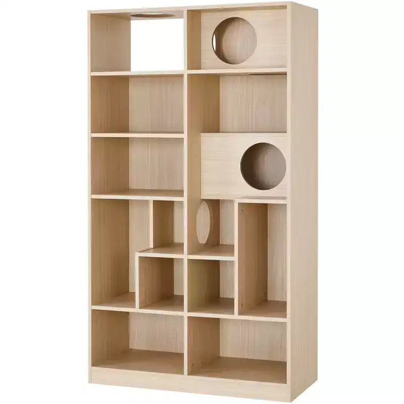 2-in-1 Bookshelf Cat House with Cat Tree, Display Case and Litter Box Enclosure, Natural