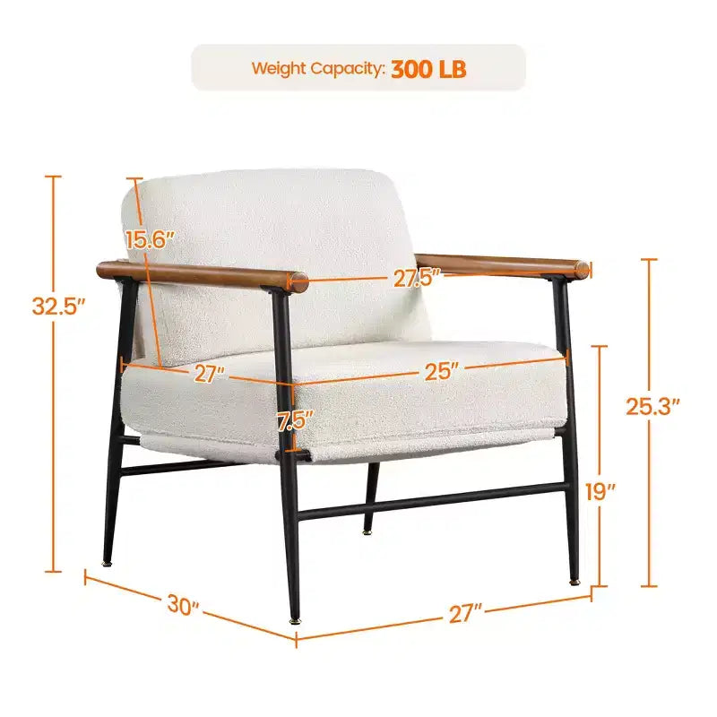Mid-Century Boucle Accent Chair with Metal Frame for Living Room, Bedroom