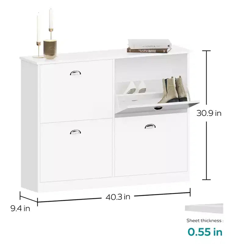 Hidden Slim Narrow Shoe Cabinet with 4 Flip Drawers for Hallway, White