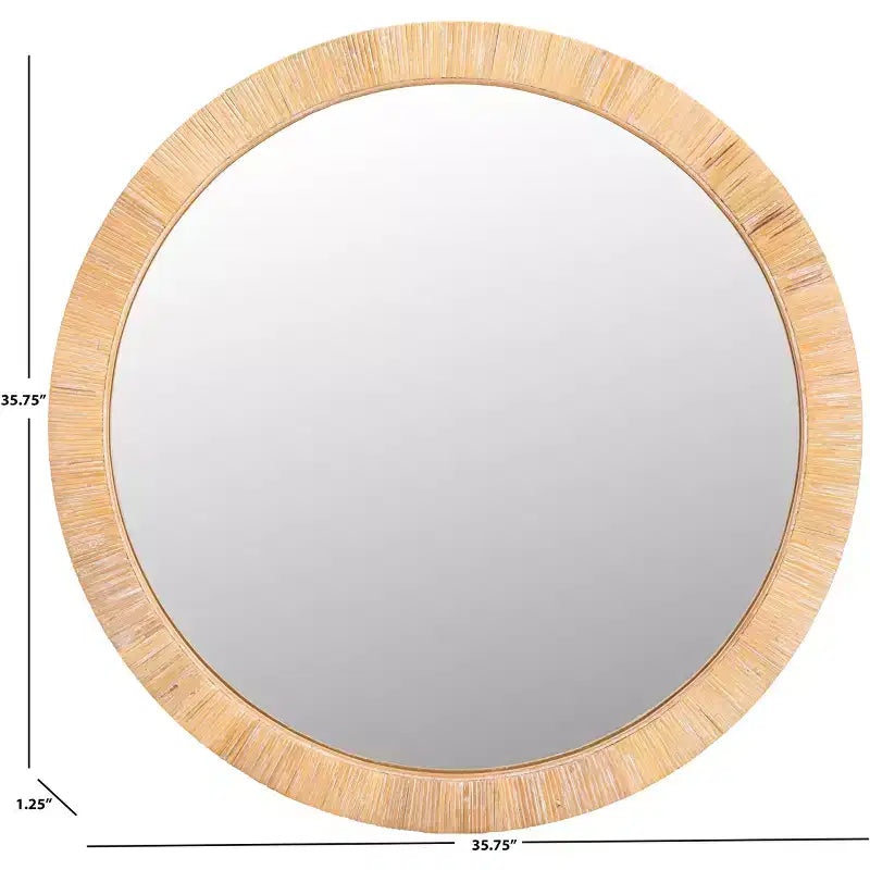 Round Wall Mirror, 35.8 x 35.8 in., Natural Wood Frame