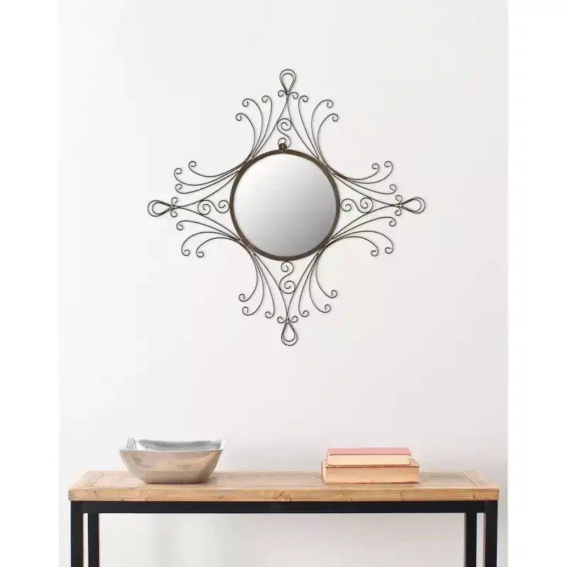 Novelty Wall Mirror, 28.3 x 31.5 in., Rustic Brown Iron Frame