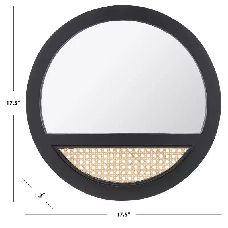 Round Wall Mirror, 17.5 x 17.5 in., Black and Natural Wood Frame