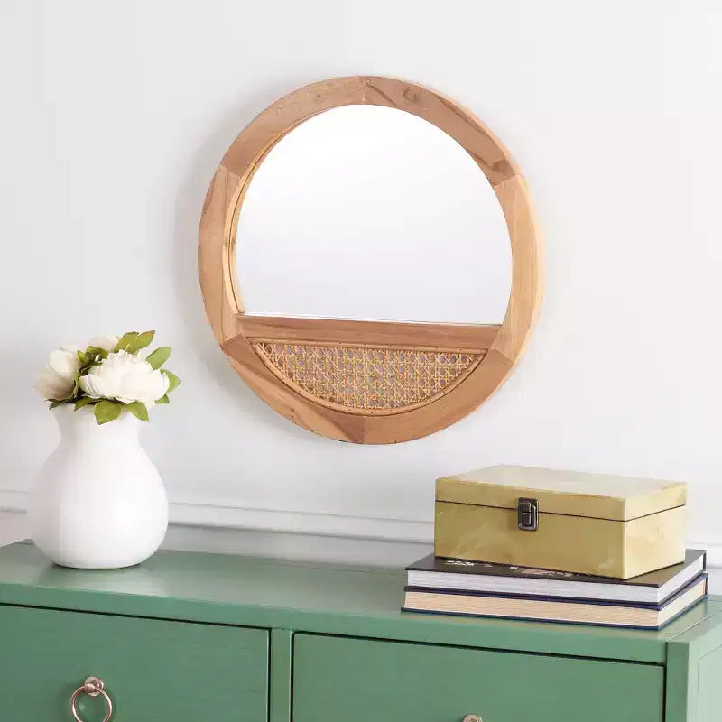 Round Wall Mirror, 17.5 x 17.5 in., Black and Natural Wood Frame