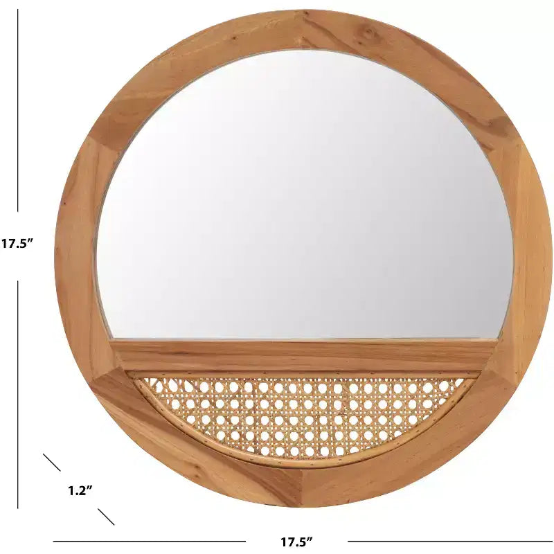 Round Wall Mirror, 17.5 x 17.5 in., Black and Natural Wood Frame
