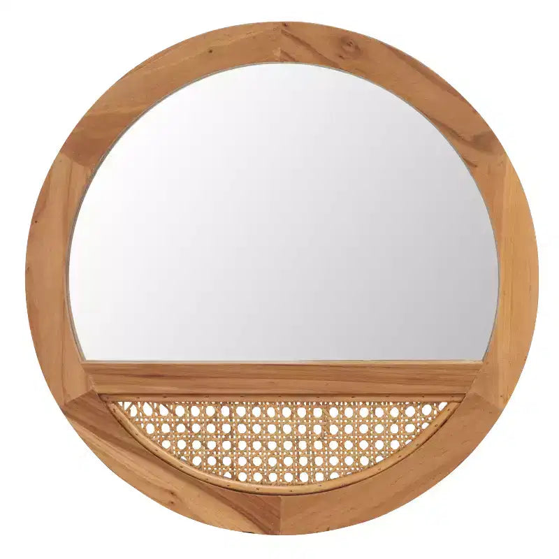 Round Wall Mirror, 17.5 x 17.5 in., Black and Natural Wood Frame