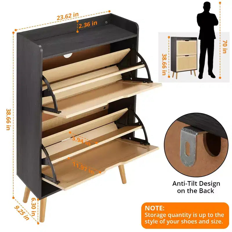 Shoe Storage Cabinet with Flip-Drawers, Ventilated & Odor-Resistant Organizer for 15-20 Pairs, Anti-Tip