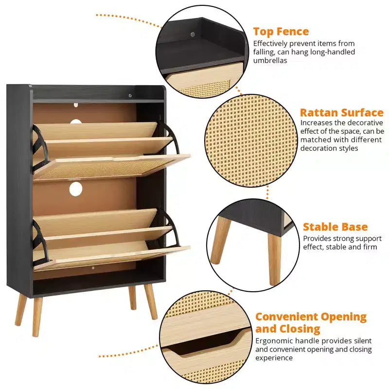 Shoe Storage Cabinet with Flip-Drawers, Ventilated & Odor-Resistant Organizer for 15-20 Pairs, Anti-Tip