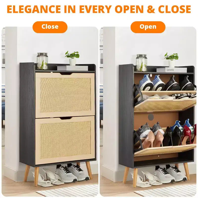 Shoe Storage Cabinet with Flip-Drawers, Ventilated & Odor-Resistant Organizer for 15-20 Pairs, Anti-Tip