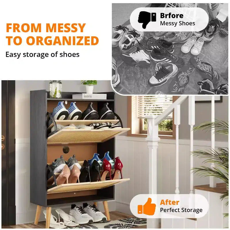 Shoe Storage Cabinet with Flip-Drawers, Ventilated & Odor-Resistant Organizer for 15-20 Pairs, Anti-Tip