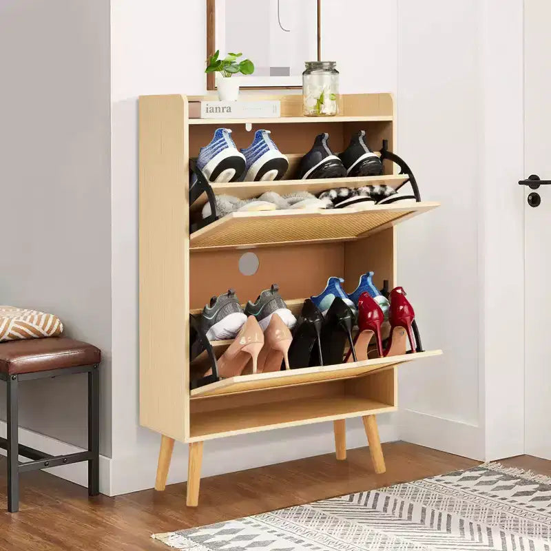 Shoe Storage Cabinet with Flip-Drawers, Ventilated & Odor-Resistant Organizer for 15-20 Pairs, Anti-Tip