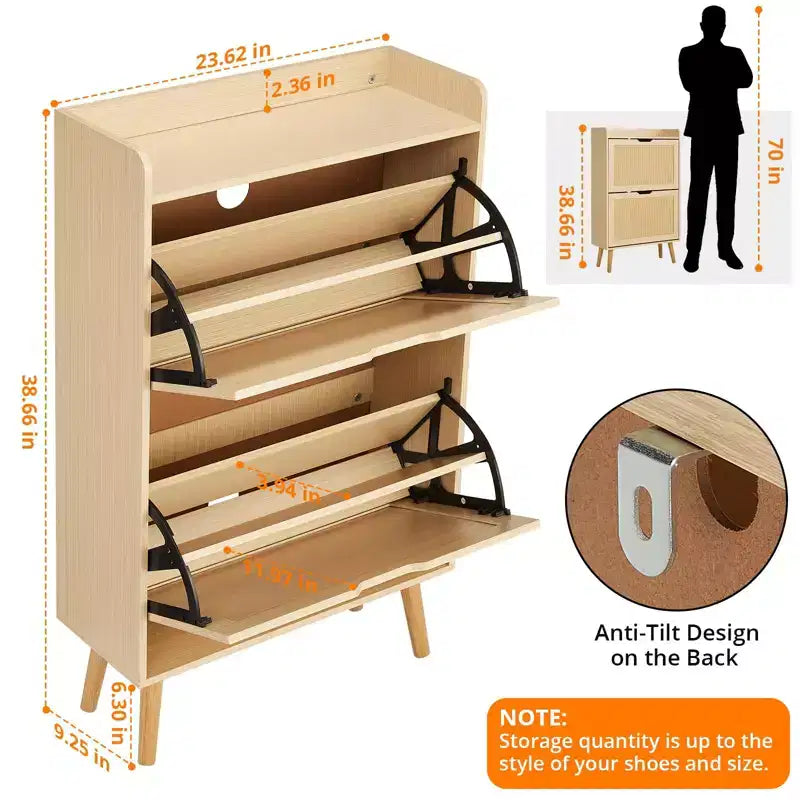Shoe Storage Cabinet with Flip-Drawers, Ventilated & Odor-Resistant Organizer for 15-20 Pairs, Anti-Tip