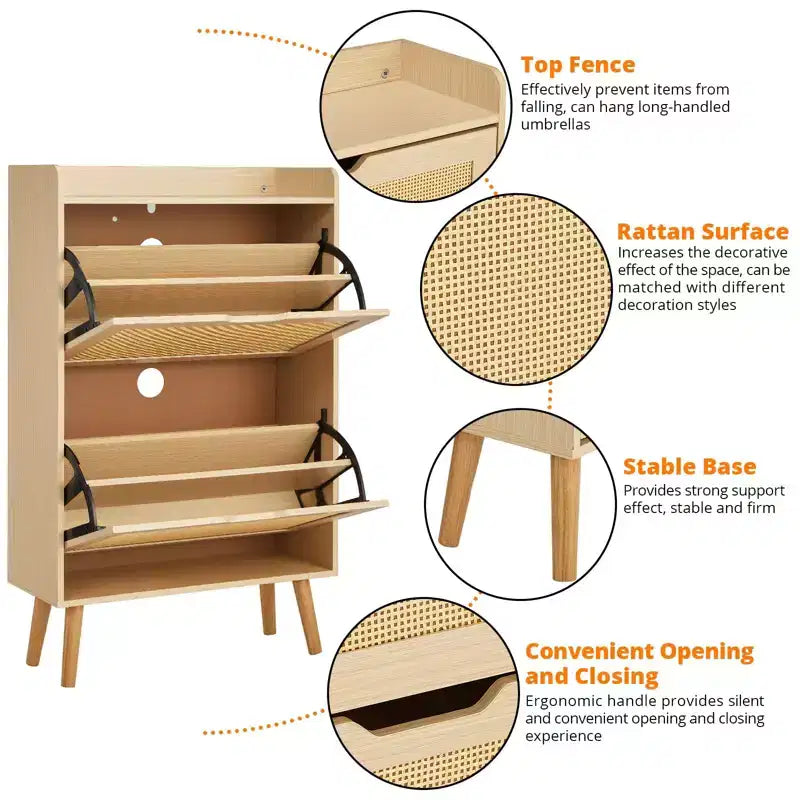 Shoe Storage Cabinet with Flip-Drawers, Ventilated & Odor-Resistant Organizer for 15-20 Pairs, Anti-Tip