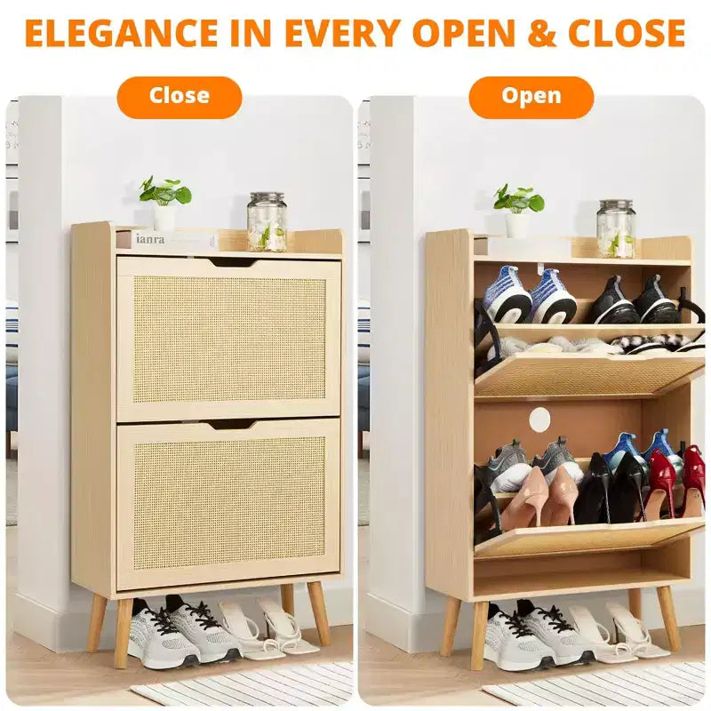 Shoe Storage Cabinet with Flip-Drawers, Ventilated & Odor-Resistant Organizer for 15-20 Pairs, Anti-Tip