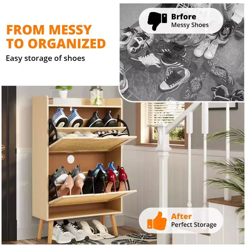 Shoe Storage Cabinet with Flip-Drawers, Ventilated & Odor-Resistant Organizer for 15-20 Pairs, Anti-Tip