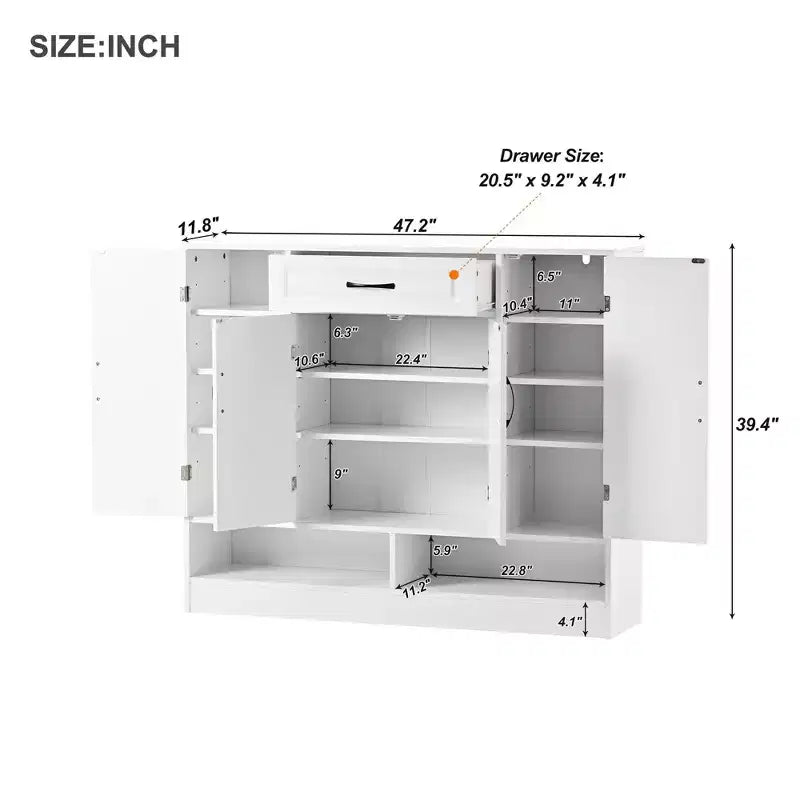 Shoe Cabinet with 4 Doors, 1 Drawer and Adjustable Shelves, Entryway Cabinet for Living Room