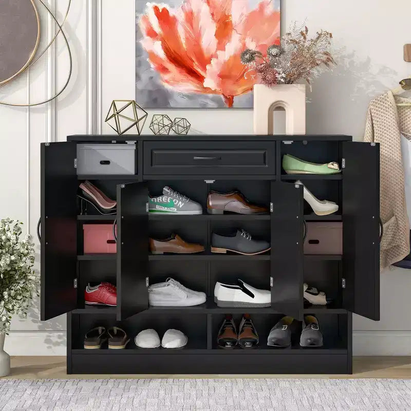 Shoe Cabinet with 4 Doors, 1 Drawer and Adjustable Shelves, Entryway Cabinet for Living Room