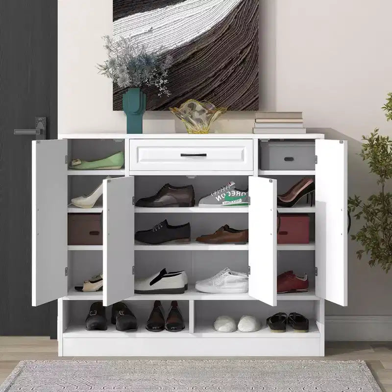 Shoe Cabinet with 4 Doors, 1 Drawer and Adjustable Shelves, Entryway Cabinet for Living Room