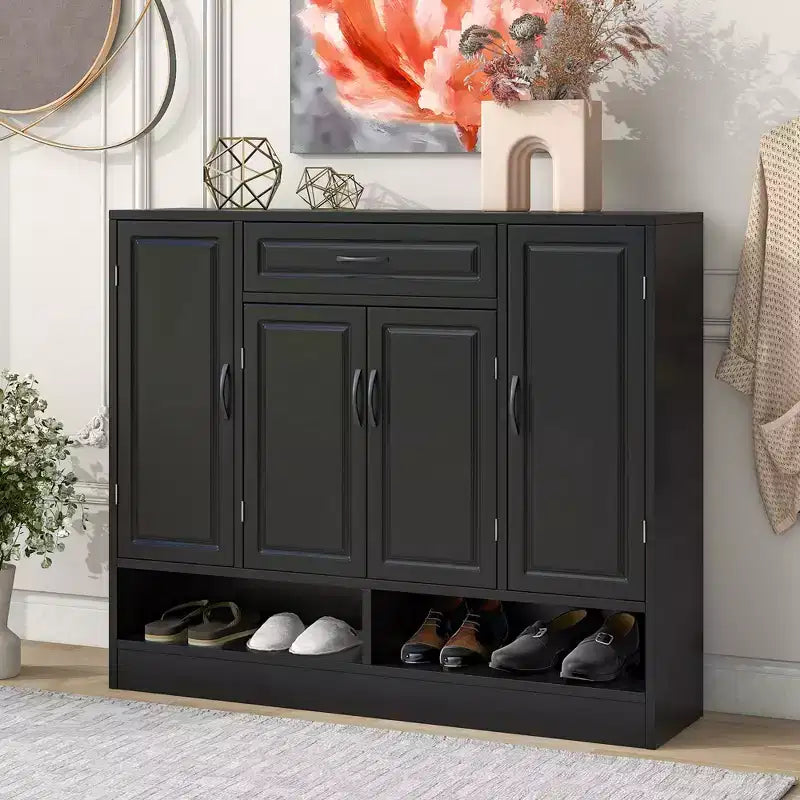 Shoe Cabinet with 4 Doors, 1 Drawer and Adjustable Shelves, Entryway Cabinet for Living Room