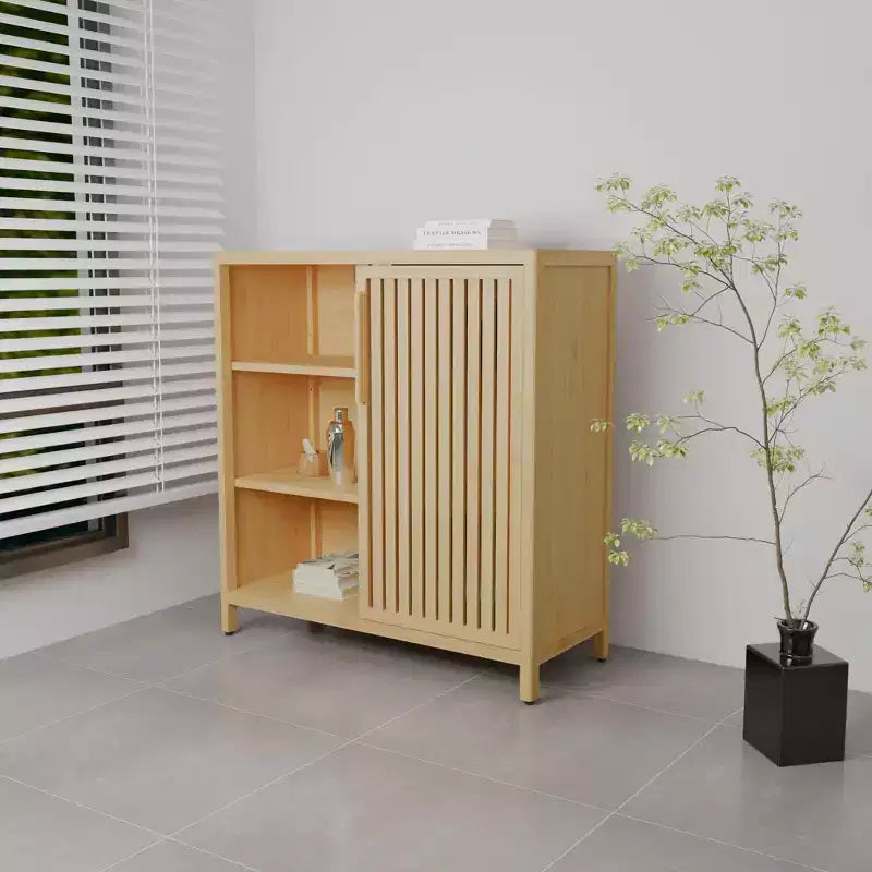 Bamboo Narrow Shoe Cabinet with 2 Doors and 3 Shelves, Shoe Storage for Entryway, Foyer, Hallway, Bedroom